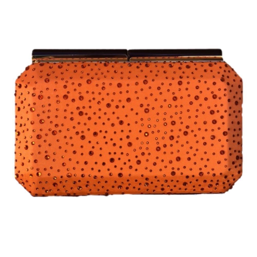 HARD Case Clutch Satin Rhinestone. Magnetic Closure. Long Chain Detachable